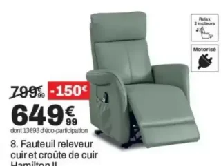 Fauteuil releveur cuir et croûte de cuir Hamilton II