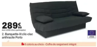 Banquette-lit clic-clac anthracite Porto