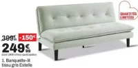 Banquette-lit tissu gris Estelle