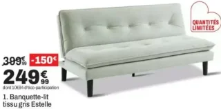 Banquette-lit tissu gris Estelle