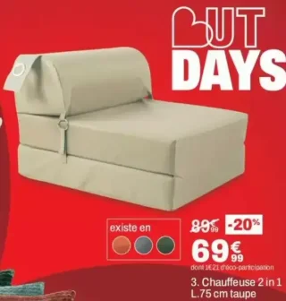 Chauffeuse 2 in 1 L.75 cm taupe