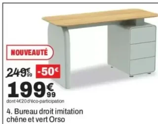 Bureau droit imitation chêne et vert Orso