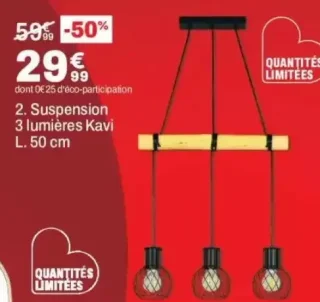 Suspension 3 lumières Kavi L. 50 cm