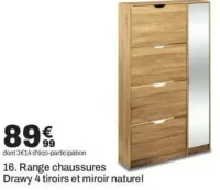 Range chaussures Drawy 4 tiroirs et miroir naturel