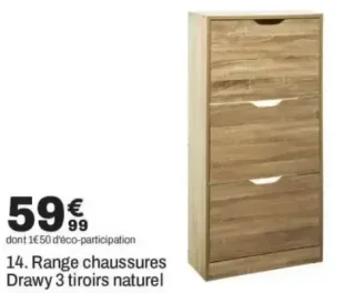 Range chaussures Drawy 3 tiroirs naturel