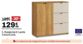 Rangement 1 porte 3 tiroirs Unik