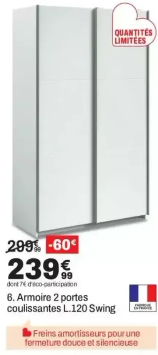 Armoire 2 portes coulissantes L.120 Swing