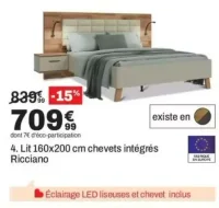 Lit 160x200 cm chevets intégrés Ricciano