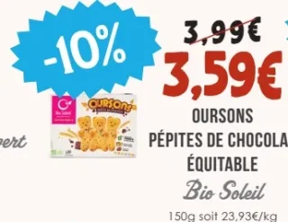 Bio Soleil Oursons Pépites de Chocolat Équitable