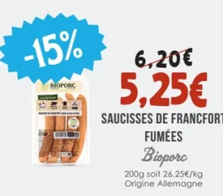 Saucisses de Francfort fumées Bioporc
