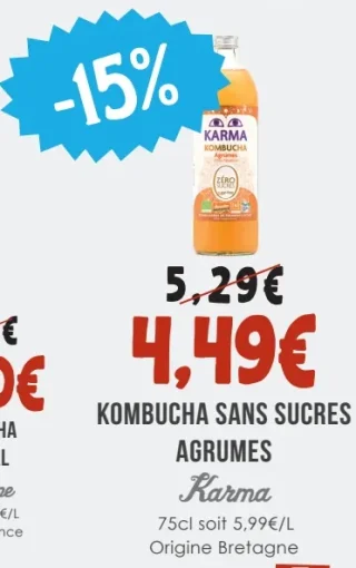 Kombucha sans sucres agrumes Karma