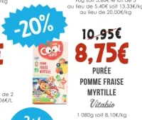 Purée Pomme Fraise Myrtille Vitabio