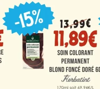 Soin colorant permanent Blond Foncé Doré 6D Herbatint