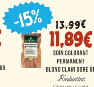 Soin colorant permanent Blond Clair Doré 8D Herbatint