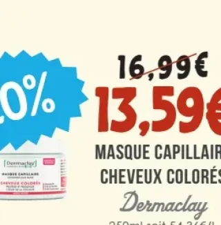 Masque capillaire cheveux colorés Dermaclay