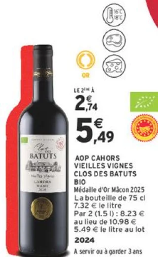 AOP Cahors Vieilles Vignes Clos des Batuts Bio
