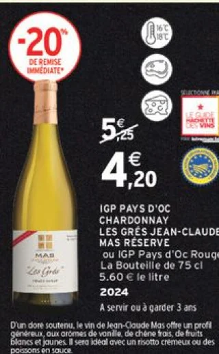 IGP PAYS D'OC CHARDONNAY LES GRÈS JEAN-CLAUDE MAS RÉSERVE