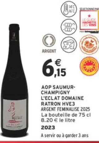 Vin rouge AOP Saumur-Champigny L'Eclat Domaine Ratron HVE3