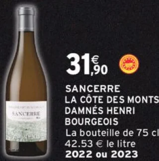 Sancerre La Côte des Monts Damnés Henri Bourgeois 2022 ou 2023