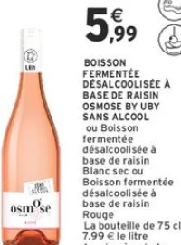 BOISSON FERMENTÉE DÉSALCOOLISÉE À BASE DE RAISIN OSMOSE BY UBY SANS ALCOOL