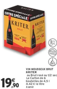 Vin mousseux brut Kriter ou Brut rosé ou 1/2 sec