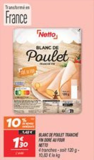 Blanc de  poulet tranché fin doré au four