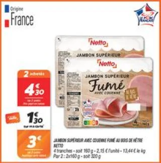 Jambon supérieur avec couenne fumé au bois de hêtre