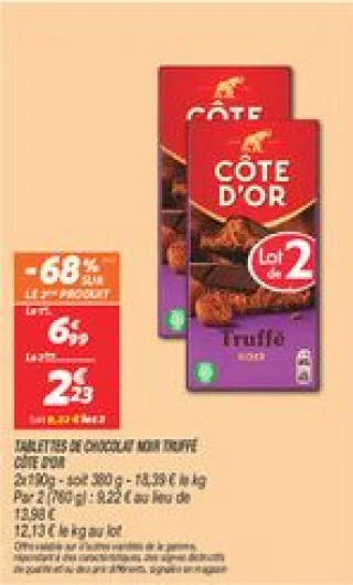Tablettes de chocolat noir truffé