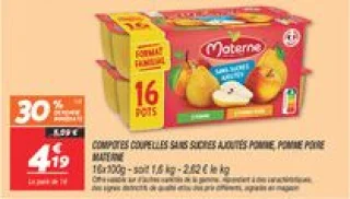 Compotes coupelles sans sucres ajoutés pomme, pomme poire