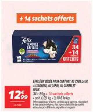 Effilé en gelée pour chat  mix au cabillaud, à l'agneau, au lapin, au carrelet 