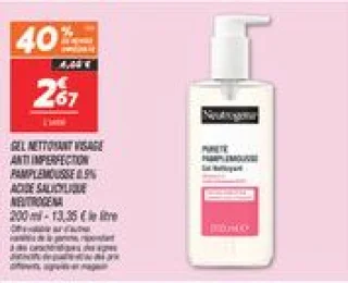 Gel nettoyant visage anti imperfection pamplemousse 0.5% acide salicylique