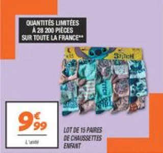 Lot de 15 paires de chaussettes enfant 