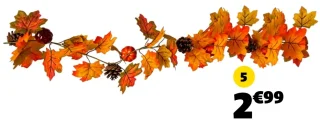 GUIRLANDE FEUILLE L.90CM, POLYESTER, PLASTIQUE