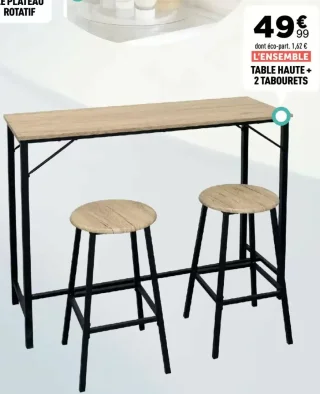 Table haute + 2 tabourets