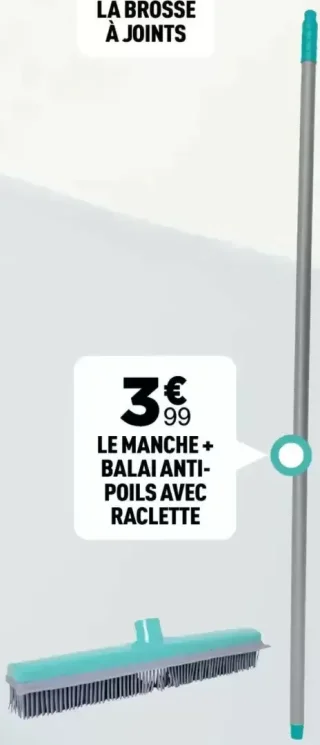 Le manche + balai anti-poils avec raclette