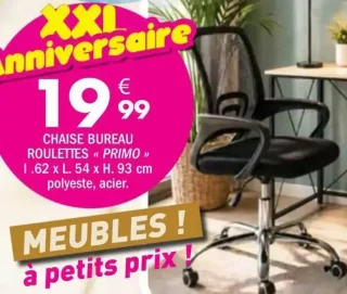 Chaise bureau roulettes Primo