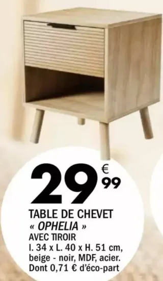 TABLE DE CHEVET « OPHELIA » AVEC TIROIR