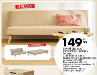 CANAPÉ CLIC CLAC CONVERTIBLE « DOHAN »