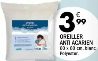 Oreiller anti-acariens, 60 x 60 cm, blanc