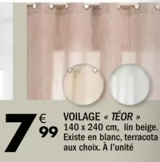 Voilage « TÉOR », 140 x 240 cm, lin beige