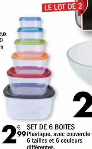Set de 6 boites plastique avec couvercle