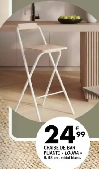 Chaise de bar pliante « LOUNA » H. 98 cm