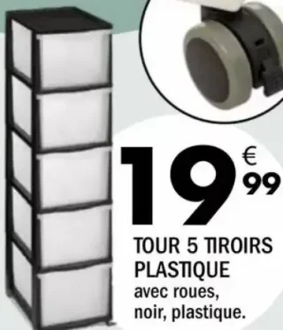 TOUR 5 TIROIRS PLASTIQUE avec roues