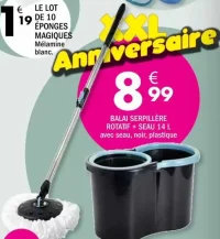 BALAI SERPILLIÈRE ROTATIF + SEAU 14 L
