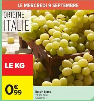 Raisin blanc Variété Italia