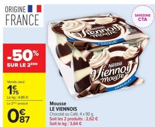 Mousse LE VIENNOIS Chocolat ou Café