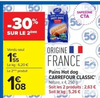 Pains Hot dog CARREFOUR CLASSIC