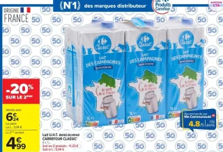 Lait U.H.T. demi-écrémé CARREFOUR CLASSIC