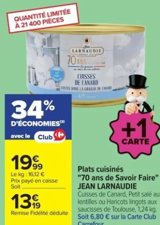 Plats cuisinés "70 ans de Savoir Faire" JEAN LARNAUDIE