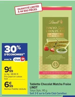 Tablette Chocolat Matcha Fraise LINDT Tokyo Style